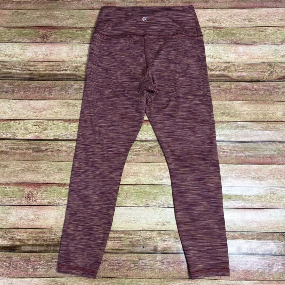 Athleta Transcend Textured 7/8 tight marroon orange accents. Sz Medium. Item 450